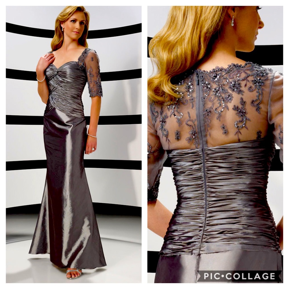 Alyce paris elbow length sleeves sweetheart neck, long gown gown